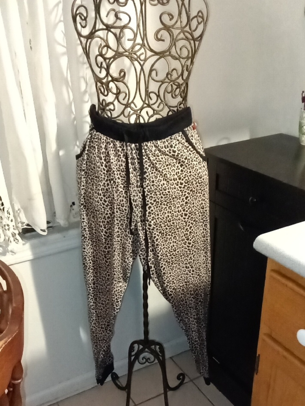 Women's Leopard Print Pajama Pants - Black Trim